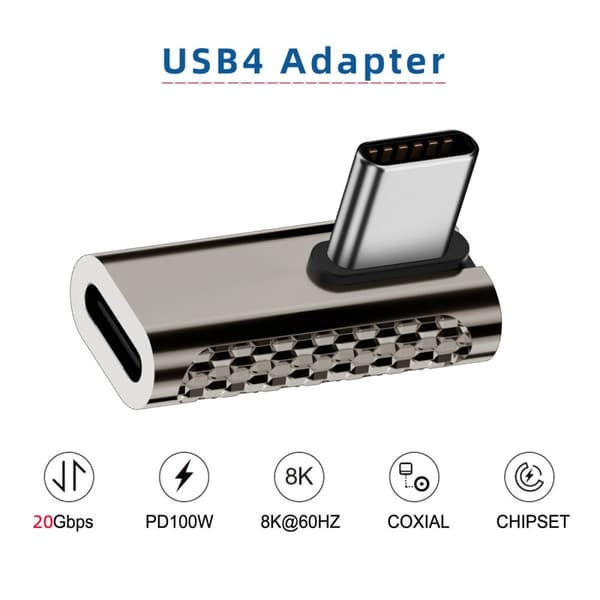 100W USB-C Hane - USB-C Hona Adapter Elbow USB 4.0 Silver