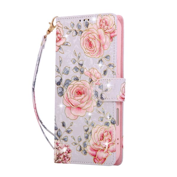 iPhone 17 Pro Fodral RFID Läder Rosa Blommor
