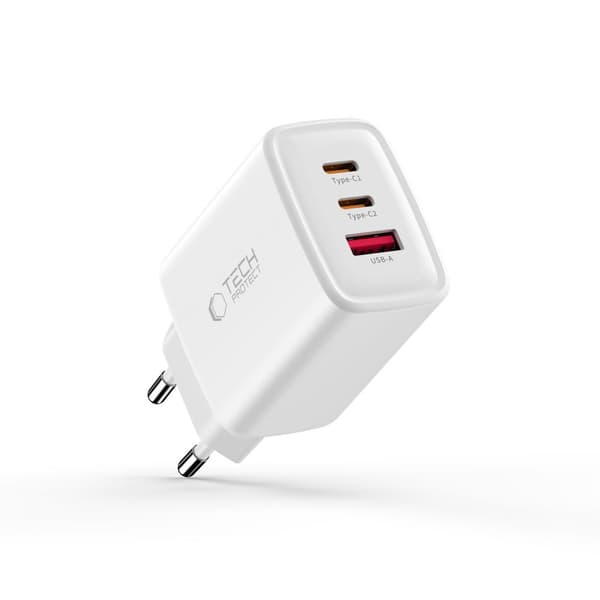 Tech-Protect 65W Väggladdare PD QC3.0 USB-C / USB-A Vit