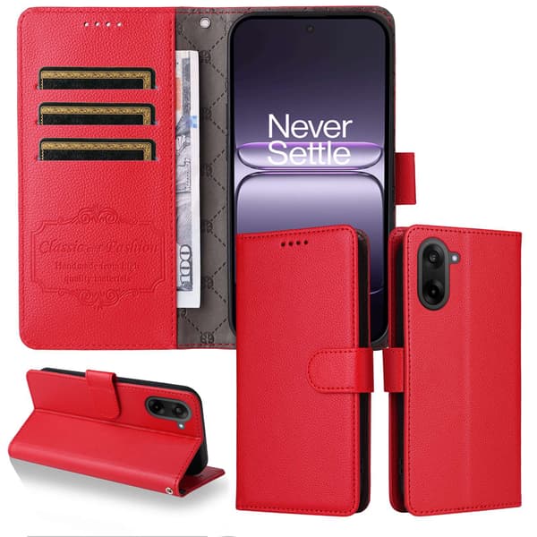OnePlus Nord CE5 Plånboksfodral Läder Röd
