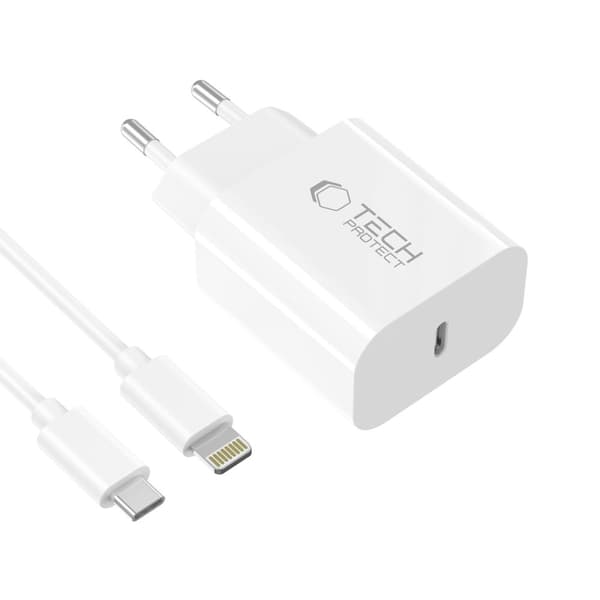 Tech-Protect 20W PD Väggladdare Inkl. Lightning Kabel Vit