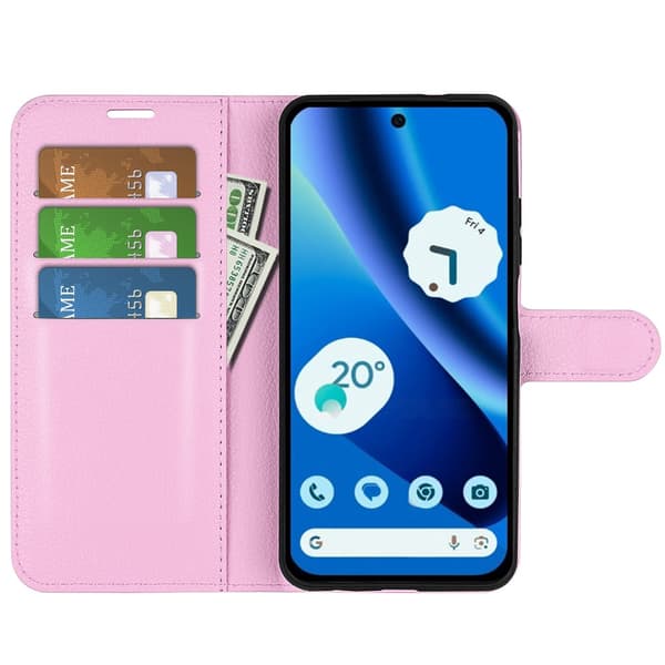 Google Pixel 10a Fodral Litchi Läder Ljus Rosa