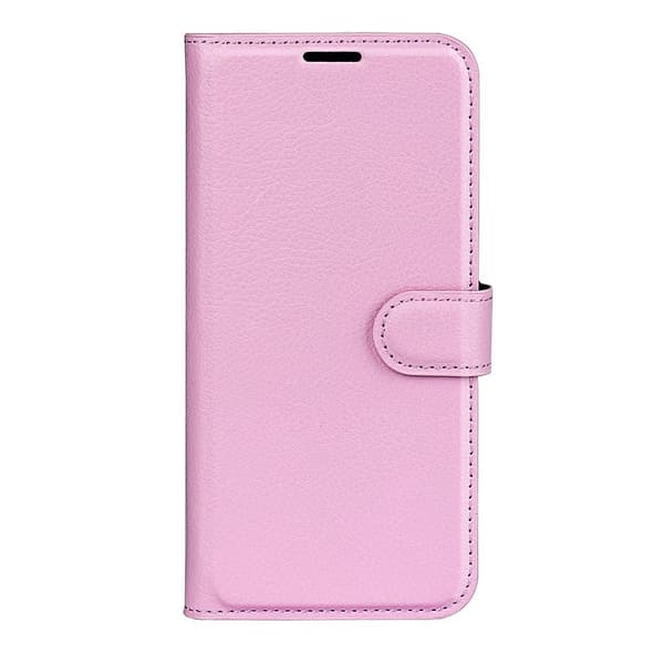 iPhone 17e / 16e Fodral Litchi Läder Ljus Rosa