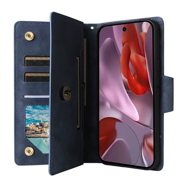 Google Pixel 10a Fodral Med Kortfack Läder Blå