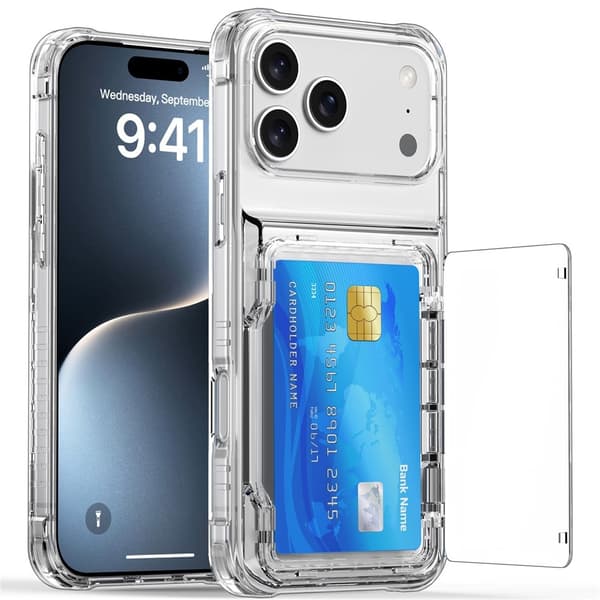 iPhone 17 Pro Max Skal Kickstand Med Kortfack Transparent