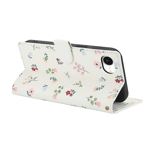 iPhone 17e / 16e Fodral Rhombus Läder Blommor Vit