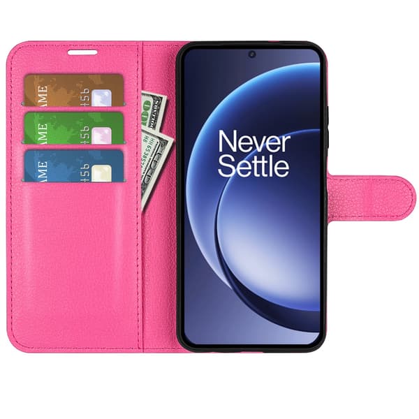 OnePlus 15 Fodral Litchi Läder Rosa