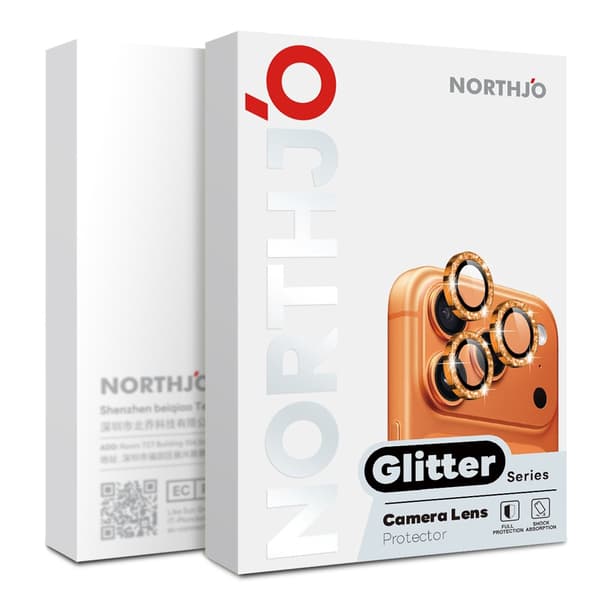 NORTHJO iPhone 17 Pro/17 Pro Max Linsskydd Glitter Orange