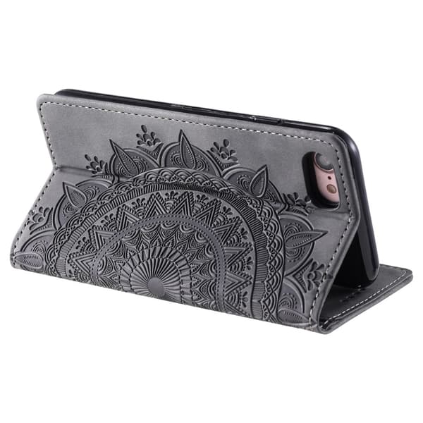 iPhone 17e / 16e Fodral Flip Mandala Läder Grå