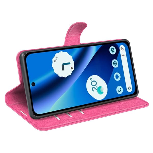 Google Pixel 10a Fodral Litchi Läder Rosa