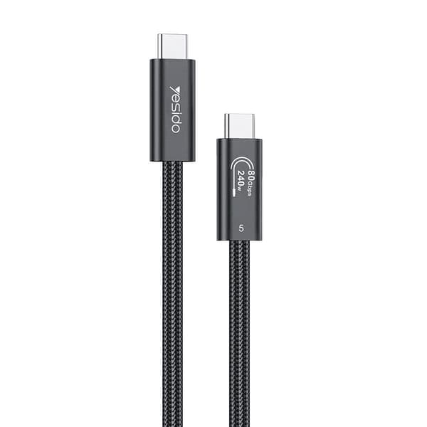 YESIDO 1m Thunderbolt 5 Kabel USB-C - USB-C 240W Svart