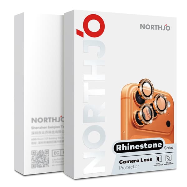 NORTHJO iPhone 17 Pro/17 Pro Max Linsskydd Strass Orange