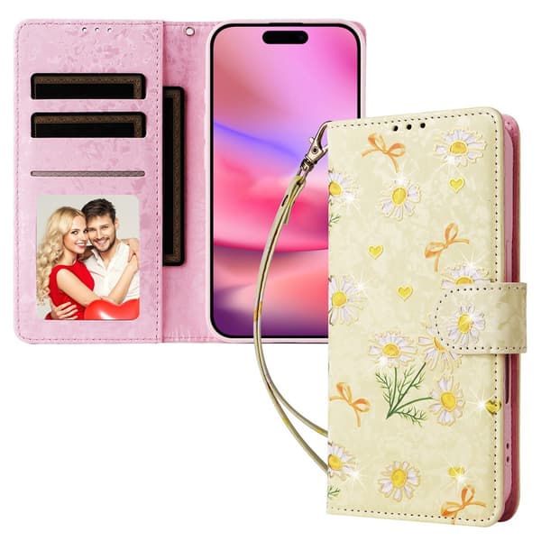iPhone 16 Fodral RFID Läder Yellow Daisy
