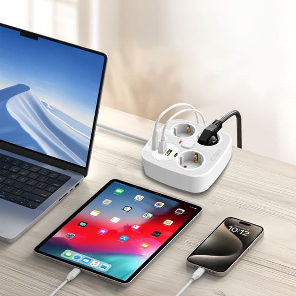 Tech-Protect 2m Förgreningsdosa Med USB-C/USB-A Vit