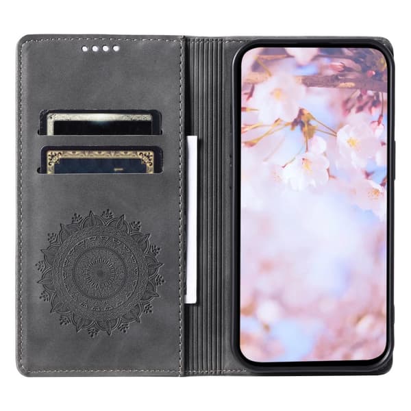 iPhone 17e / 16e Fodral Flip Mandala Läder Grå