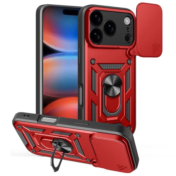 iPhone 17 Pro/18 Pro Skal CamShield Ring Hybrid Röd