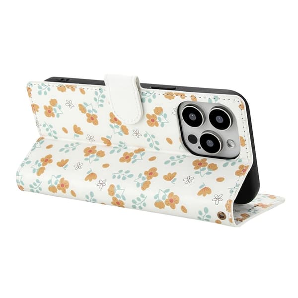 iPhone 16 Pro Max Fodral Rhombus Läder Blommor Vit
