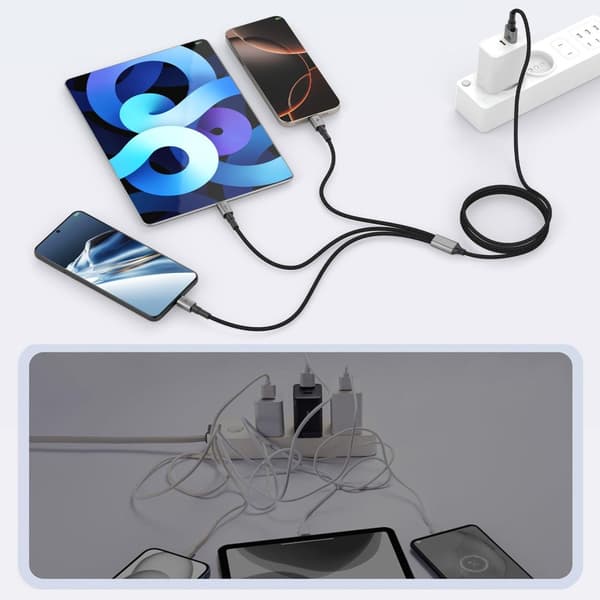 Tech-Protect 1.2m 3in1 USB-C/Lightning/Micro USB Kabel Iron Grey