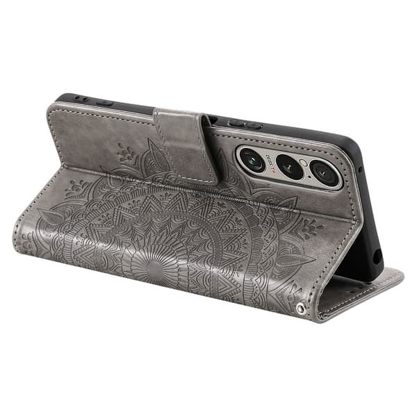 Sony Xperia 1 VII Fodral Mandala Läder Grå