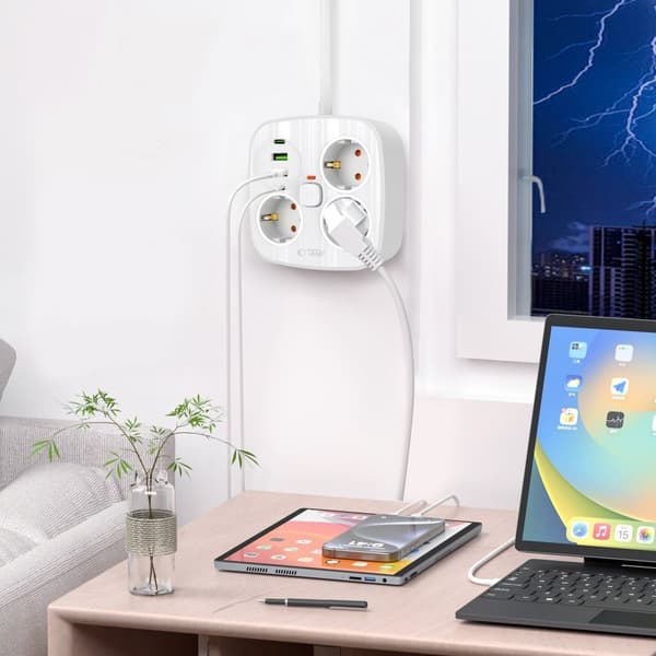 Tech-Protect 2m Förgreningsdosa Med USB-C/USB-A Vit