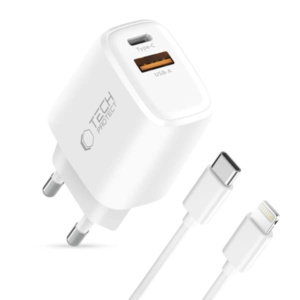 Tech-Protect 45W Väggladdare Inkl. Lightning - USB-C Kabel Vit