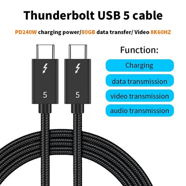 1m Thunderbolt 5 Kabel USB-C 240W 8K / 60Hz PD Svart