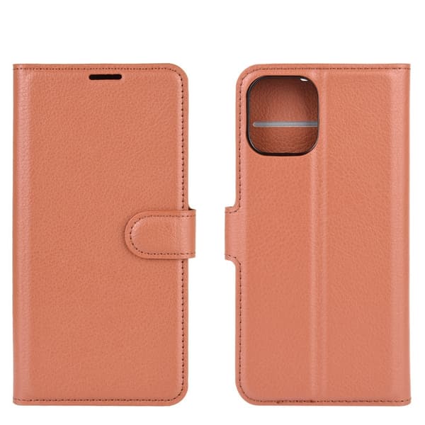 iPhone 12 Pro Max Fodral Litchi Läder Brun