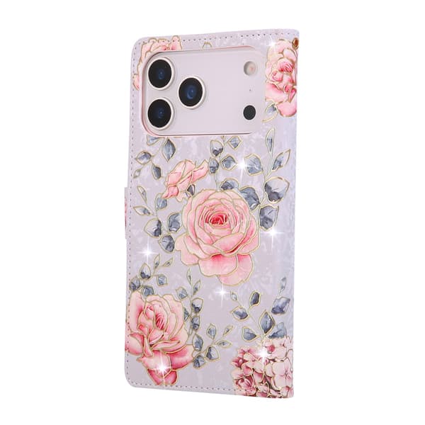 iPhone 17 Pro Fodral RFID Läder Rosa Blommor