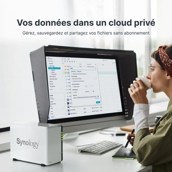 NAS-server - SYNOLOGY - DS223J - 2 båse - SATA 6 Gb/s - RAID 1 - 1 GB RAM