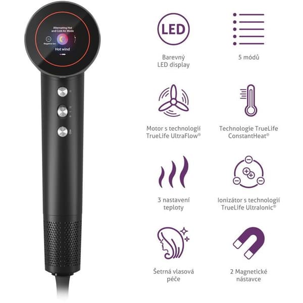 Hårtørrer - TRUELIFE - D9 - 1600 W - 5 hastigheder - Ionisator med diffuser