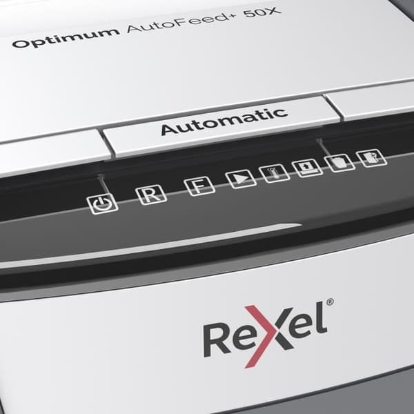 Dokumentmakulator - Rexel - Optimum Auto+ 50X - Krydsskåret - 50 ark - 20L
