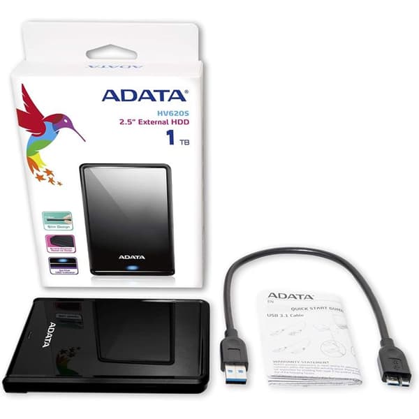 ADATA HV620S Slim 2 TB ekstern harddisk - USB 3.1 - Sort