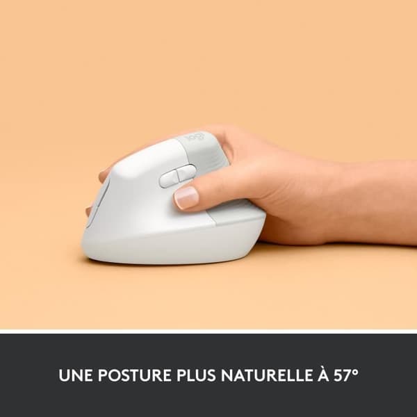Mus - Trådlös - Logitech - Lyft Ergonomisk Vertikal - Vit - Högerhänt