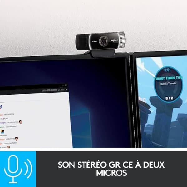 Webcam - Full HD 1080p - Logitech G - C922 Pro - Indbygget mikrofon - Stream
