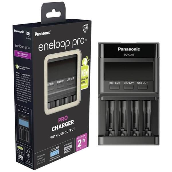 Panasonic BQ-CC65E Oplader til runde NiMH-batterier LR03 (AAA), LR6 (AA)