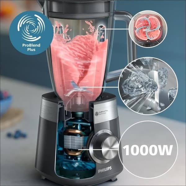 Blender - Philips - 5000 Serie - Motor 1000W - ProBlend Plus - 2 Liter - Sort