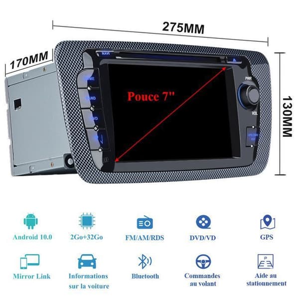 Autoradio Android - AWESAFE - 7" HD Touchskærm - Bluetooth - GPS - Double-Din