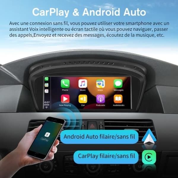 AWESAFE Autoradio Android 11 4Go+64Go til BMW Serie 5 E60 E61 E63 E64 CCC-system, Serie 3 E90 E91 E92, 8.8'', Carplay/Android Auto