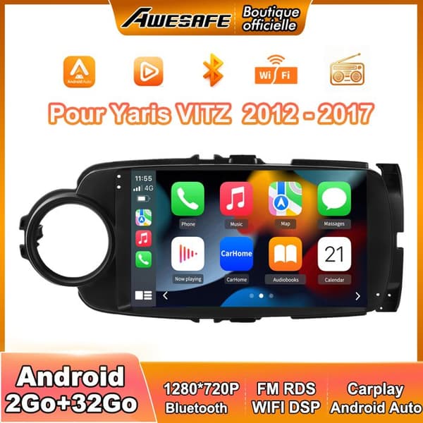 Autoradio Android - AWESAFE - Yaris/Vitz (2012-2017) - 9'' touchskærm - 2Go/32Go - CarPlay & Android Auto