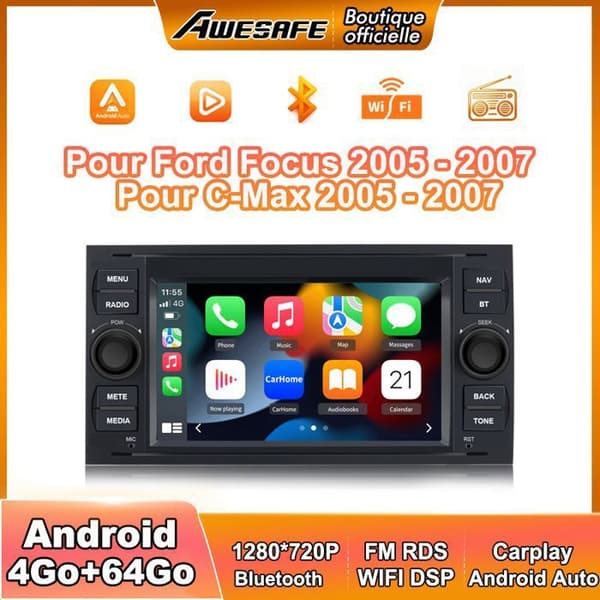 Autoradio Android - AWESAFE - Android 13 4G - Näyttö 7" - 4Go+64Go - CarPlay/Android Auto