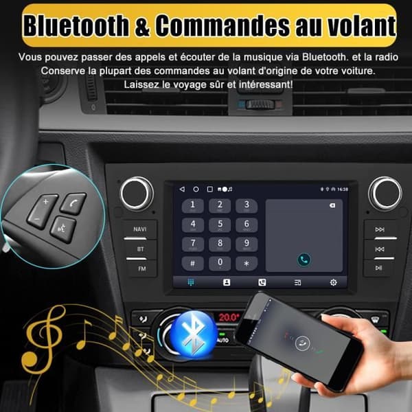 AWESAFE Autoradio Android 13 1Go+32Go til BMW Serie 3 E90 E91 E92 E93 7'' Touchskærm med GPS Bluetooth