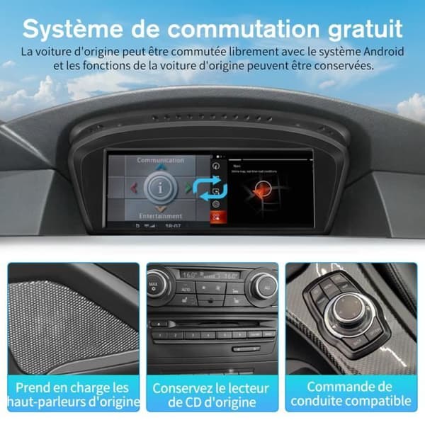 AWESAFE Autoradio Android 11 4Go+64Go til BMW Serie 5 E60 E61 E63 E64 CCC-system, Serie 3 E90 E91 E92, 8.8'', Carplay/Android Auto