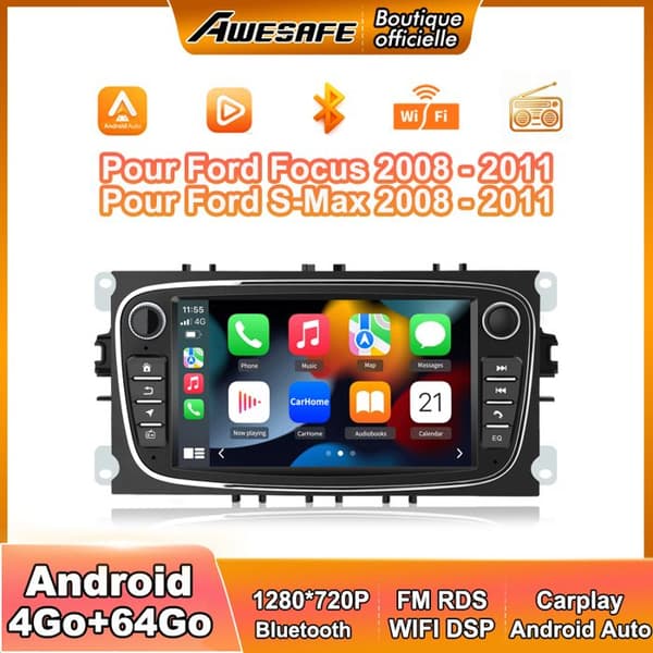 Android bilradio - AWESAFE - Android 13 - 4G - 4Go+64Go - 7" pekskärm