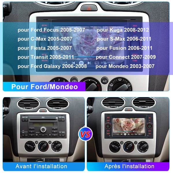 Autoradio Android - AWESAFE - Android 13 7'' - 6Go+128Go - CarPlay/Android Auto - Kompatibel med Ford Focus