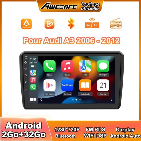 AWESAFE Autoradio Android 13 til Audi A3/S3/RS3 (2012-2020) 2Go+32Go 9'' Touchskærm med Carplay Android Auto GPS WiFi