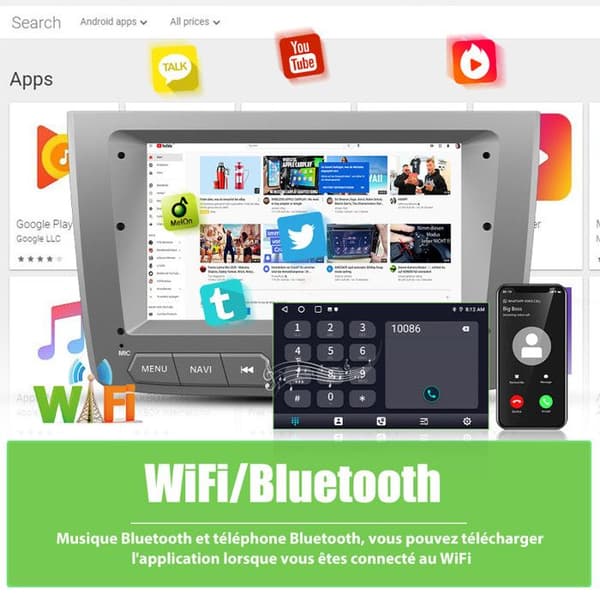Android-bilradio - AWESAFE - 4G Android 13 - 6Go+128Go - 7'' Touchskärm - CarPlay/Android Auto