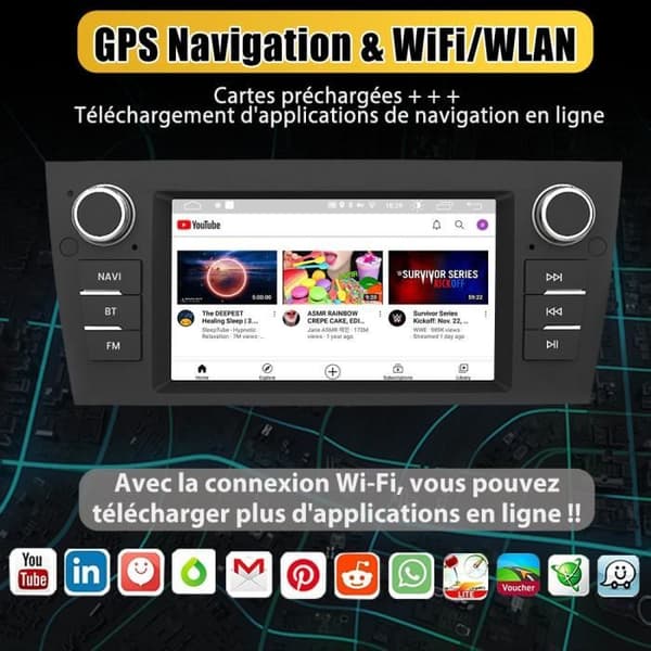 AWESAFE Autoradio Android 13 1Go+32Go til BMW Serie 3 E90 E91 E92 E93 7'' Touchskærm med GPS Bluetooth