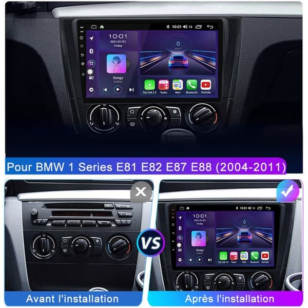AWESAFE Autoradio Android 13 til BMW 1 Series E81 E82 E87 E88 (2004-2011) 2Go+32Go 9 Tommer Skærm Carplay Android Auto GPS WiFi