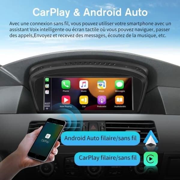 AWESAFE Autoradio Android 4Go+64Go för BMW Serie 5 E60 E61 E63 E64 CCC-system, Serie 3 E90 E91 E92, 8.8'', Carplay/Android Auto
