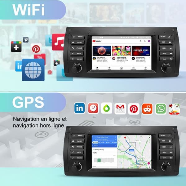 Autoradio Android - AWESAFE - til BMW E39 (1996-2003) - Android 13 - 2Go+64Go - 7'' touchskærm
